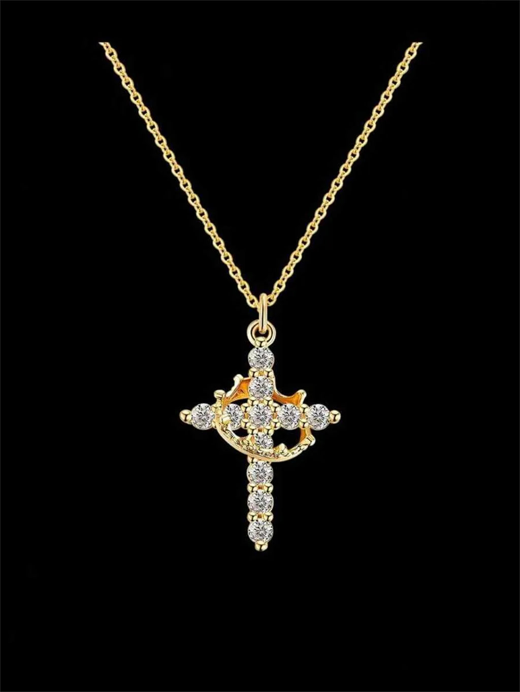 Gold Crown Cross Necklace