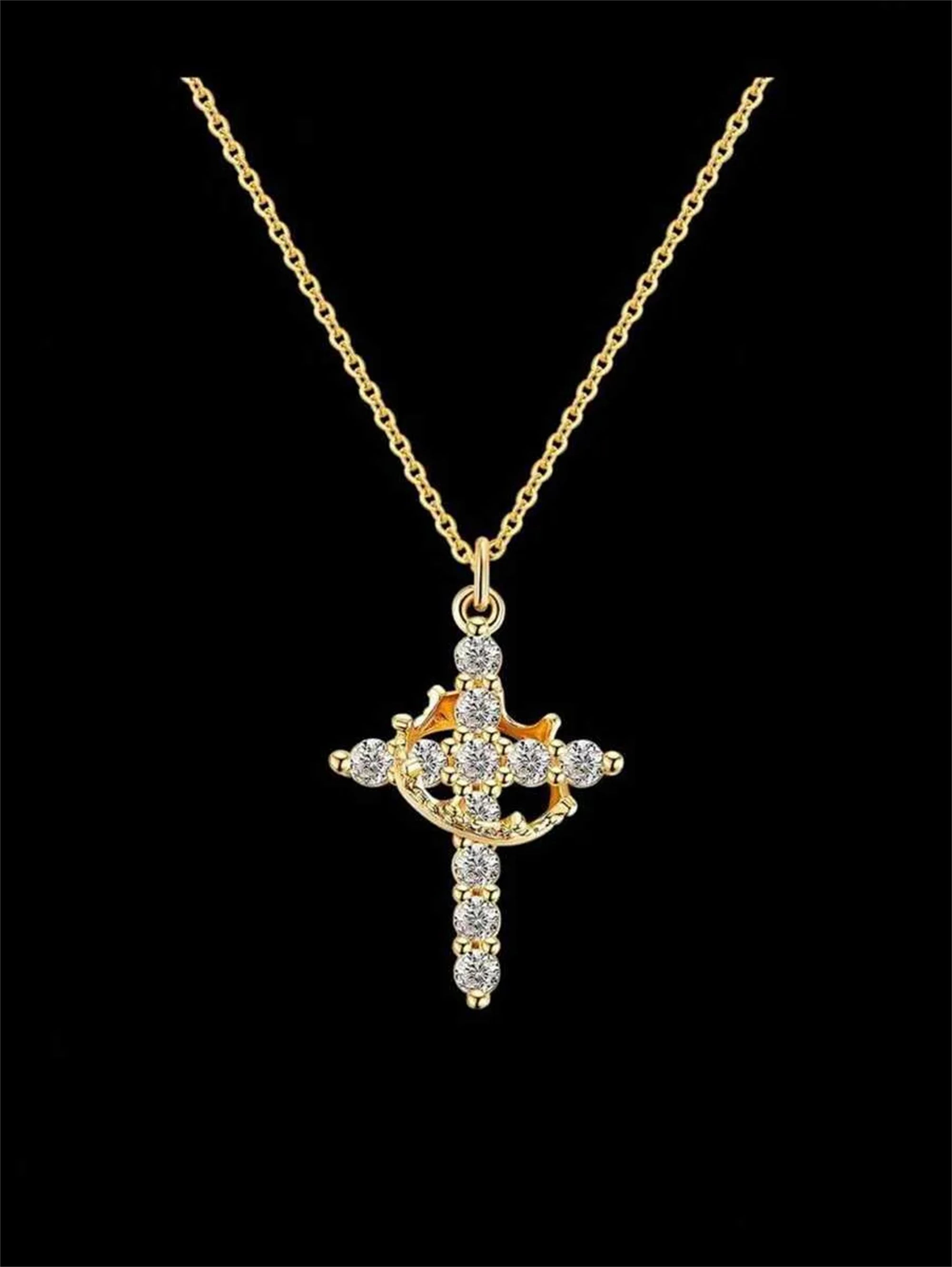 Gold Crown Cross Necklace