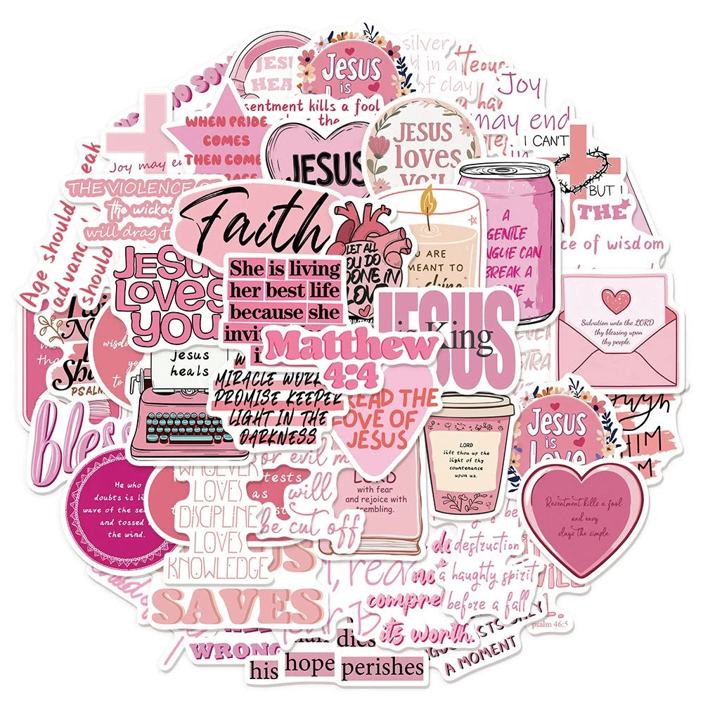 Pink Bible Jesus Stickers