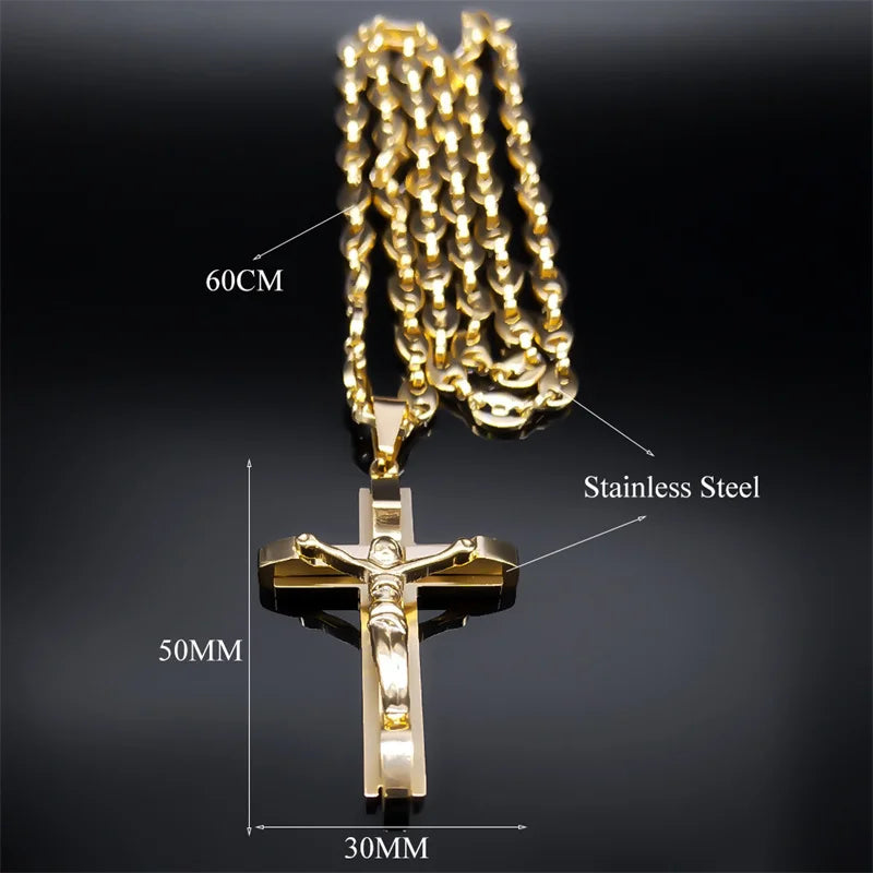 Gold Crucifix Chain Necklace
