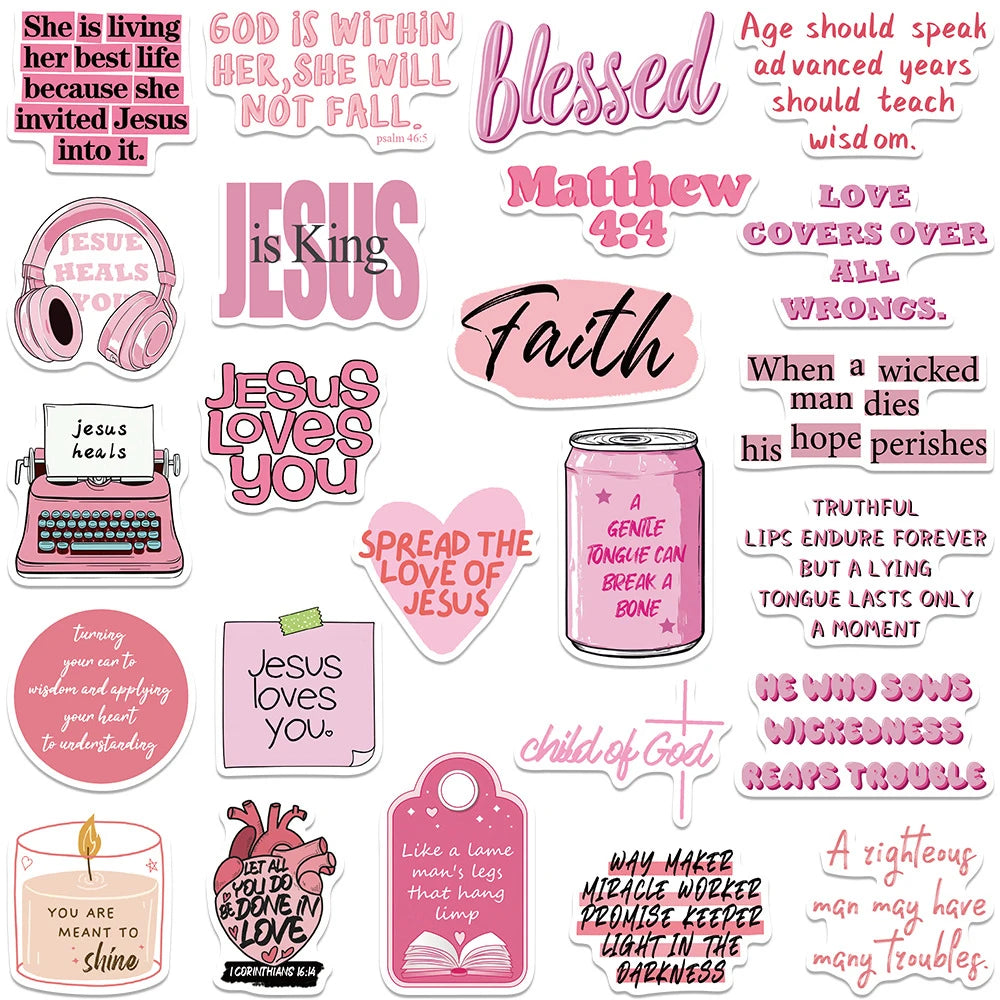 Pink Bible Jesus Stickers