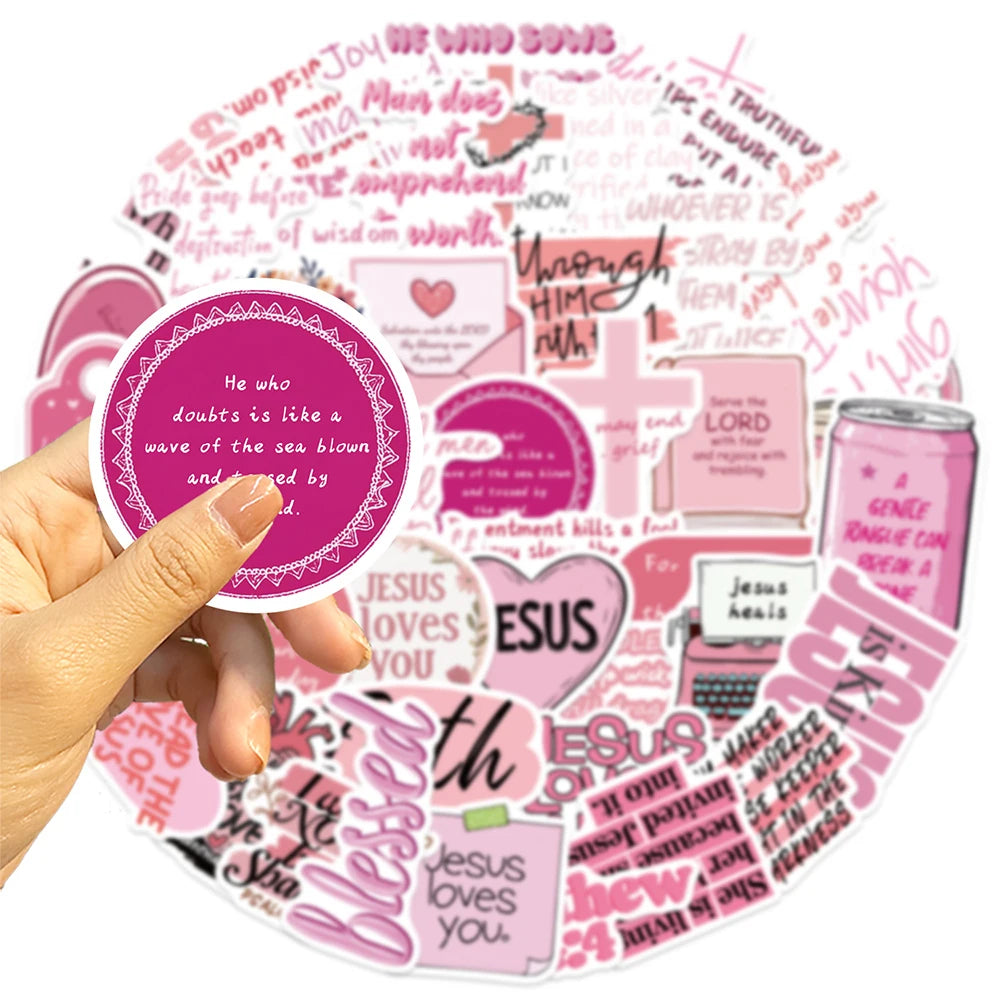 Pink Bible Jesus Stickers