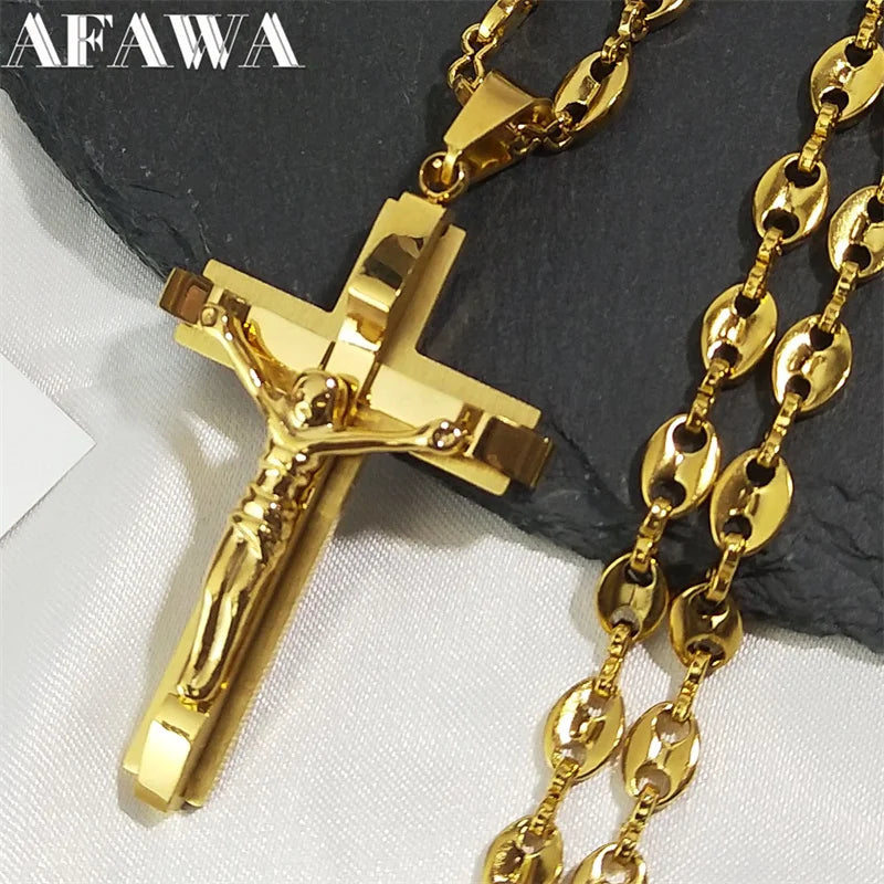 Gold Crucifix Chain Necklace