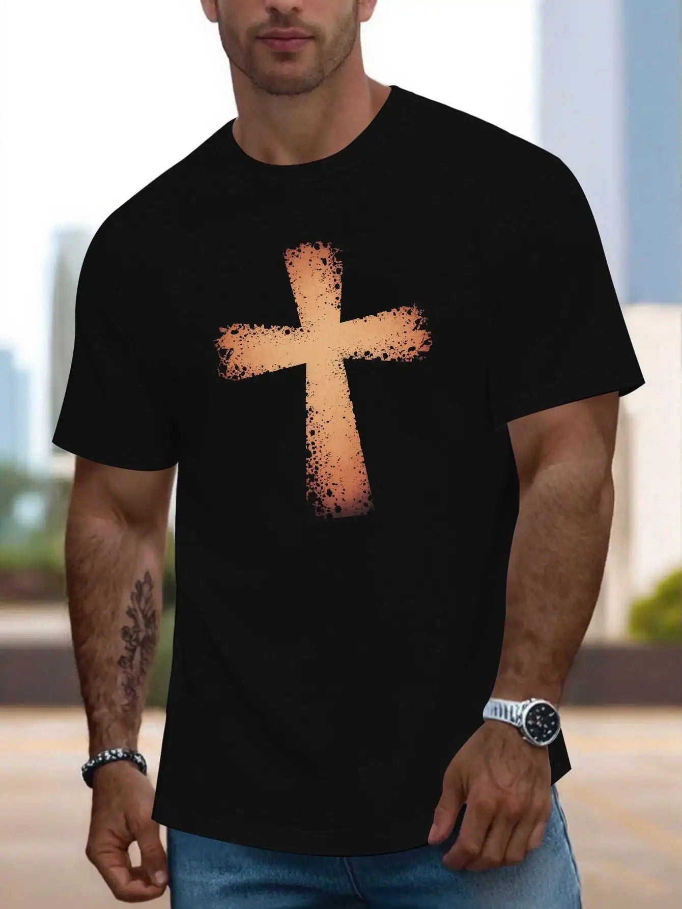 Distressed Christian Cross Tee
