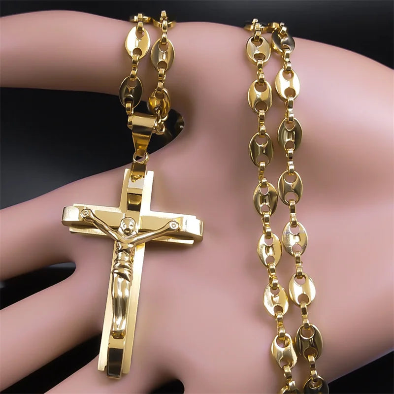 Gold Crucifix Chain Necklace
