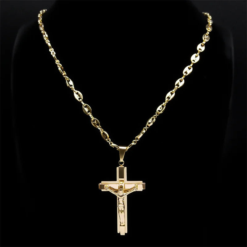 Gold Crucifix Chain Necklace