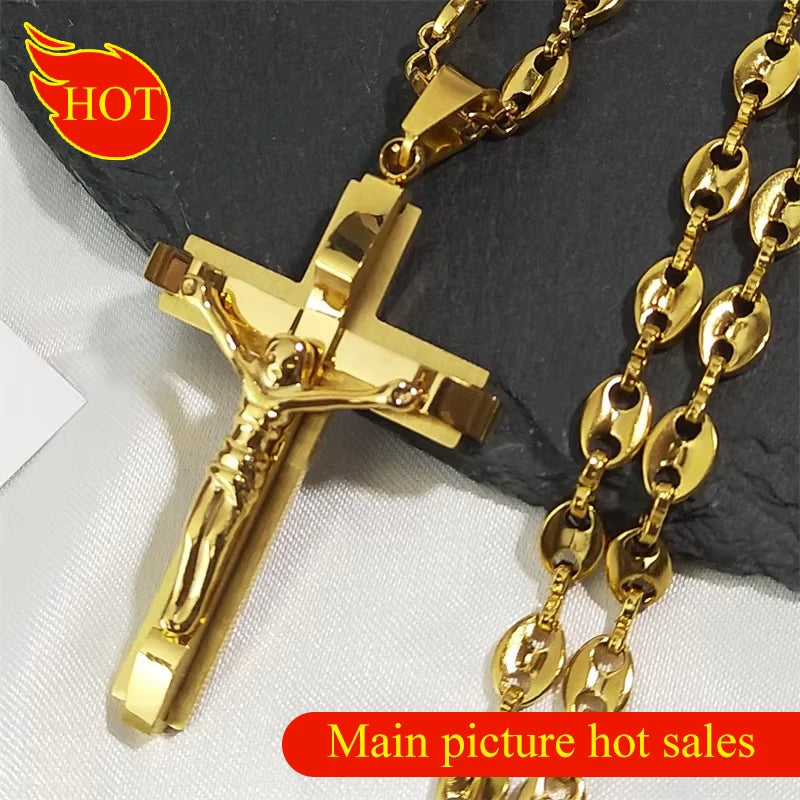 Gold Crucifix Chain Necklace