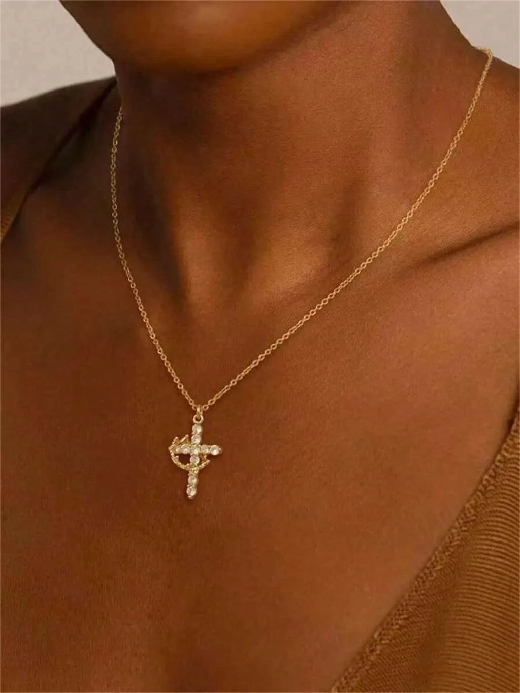 Gold Crown Cross Necklace